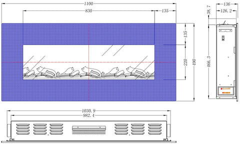 Focar electric liniar 3D Aflamo Albion 42 Negru cu sunet