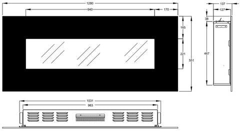 Focar electric liniar 3D Aflamo Albion 50 Negru cu sunet