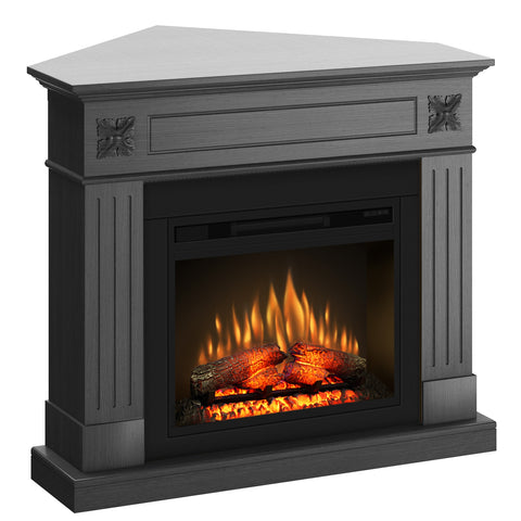 Semineu London colt 110.30.95 ash grey + focar ECOFLAME 23", incalzire infrared, teme de culoare, flacara 3D si sunet