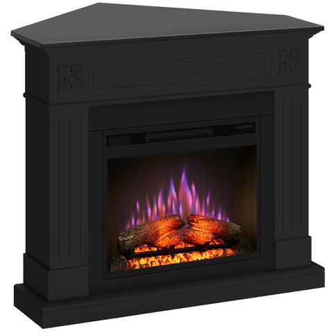 Semineu London colt 110.30.95 negru + focar ECOFLAME 23", incalzire infrared, teme de culoare, flacara 3D si sunet