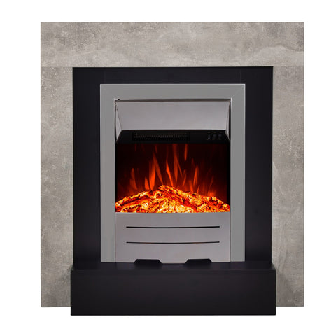 Semineu electric Simple Concrete cu focar electric Aflamo Dexter Silver si sunet