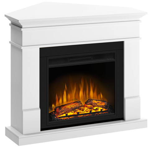 Semineu ECOFLAME - Lisabona SLIM LINE colt white, flacara 3D de 23 inci, sistem incalzire