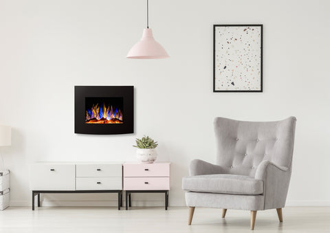 Focar electric liniar curbat de perete 3D Aflamo Malibu 24 Negru cu sunet