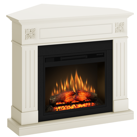 Semineu London colt 110.85.95 vanilie + focar ECOFLAME 23", incalzire infrared, teme de culoare, flacara 3D si sunet