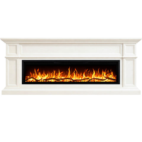 Comoda TV Artesian vanilie 180x80x30 cu semineu electric Aflamo Regal 126, sunet incorporat si aplicatie mobila,flacara 3D si teme de culoare