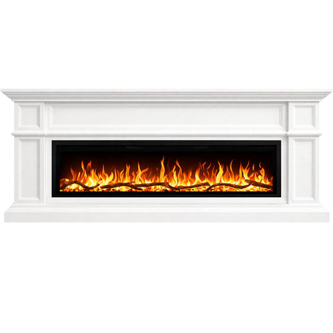 Comoda TV Artesian alb 180x80x30 cu semineu electric Aflamo Regal 126, sunet incorporat si aplicatie mobila,flacara 3D si teme de culoare
