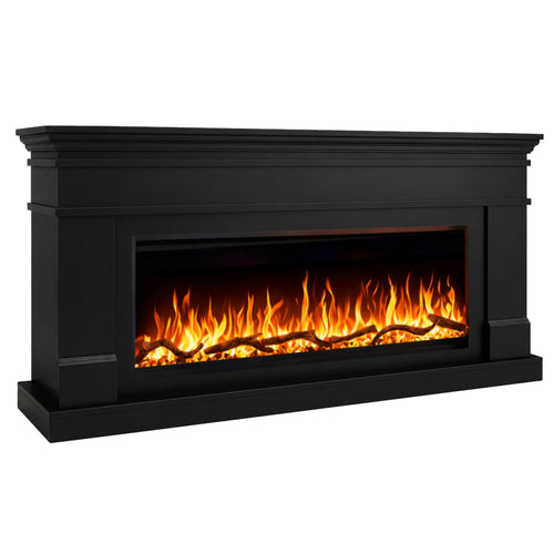 Comoda TV AFLAMO Lisabona negru 160x80x30 cu semineu electric Regal 106, sunet incorporat si aplicatie mobila,flacara 3D si teme de culoare