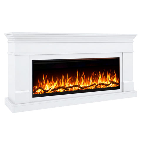 Comoda TV AFLAMO Lisabona alb 160x80x30 cu semineu electric Regal 106, sunet incorporat si aplicatie mobila,flacara 3D si teme de culoare