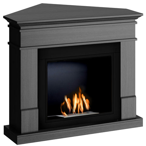 Semineu HOMBEE-Lisabona colt 110 x 85 x 95 cm ,culoare ash grey, cu flacara reala cu bioetanol