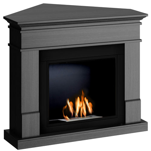Semineu HOMBEE-Lisabona colt 110 x 85 x 95 cm ,culoare ash grey, cu flacara reala cu bioetanol