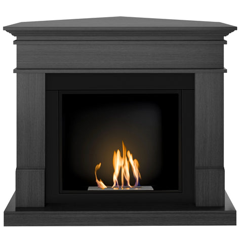 Semineu HOMBEE-Lisabona colt 110 x 85 x 95 cm ,culoare ash grey, cu flacara reala cu bioetanol