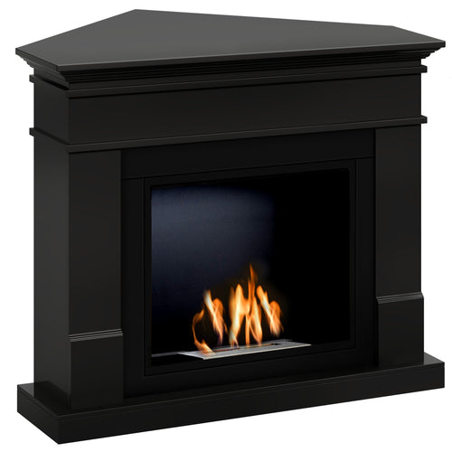 Semineu HOMBEE-Lisabona colt 110 x 85 x 95 cm ,culoare negru, cu flacara reala cu bioetanol