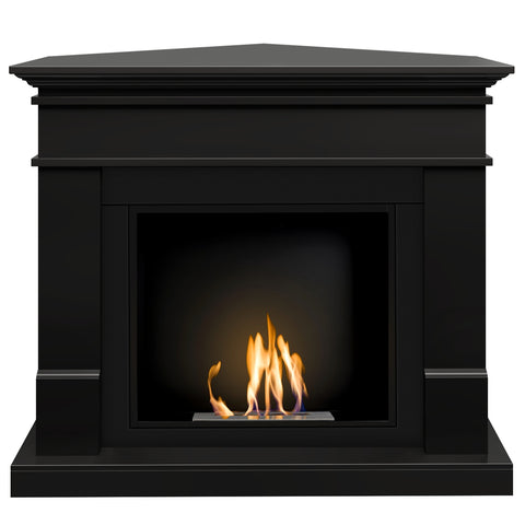 Semineu HOMBEE-Lisabona colt 110 x 85 x 95 cm ,culoare negru, cu flacara reala cu bioetanol
