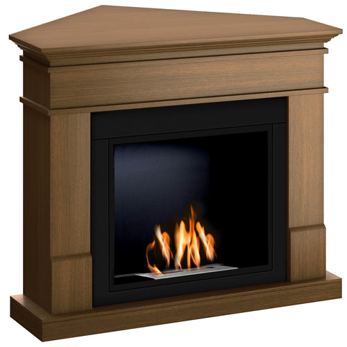 Semineu HOMBEE-Lisabona colt 110 x 85 x 95 cm ,culoare cires, cu flacara reala cu bioetanol