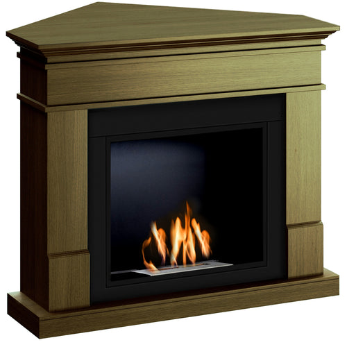 Semineu HOMBEE-Lisabona colt 110 x 85 x 95 cm ,culoare stejar, cu flacara reala cu bioetanol