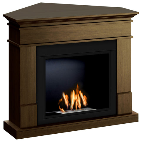 Semineu HOMBEE-Lisabona colt 110 x 85 x 95 cm ,culoare nuc, cu flacara reala cu bioetanol