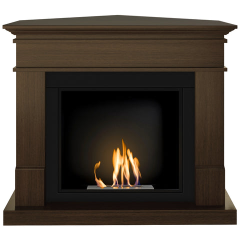 Semineu HOMBEE-Lisabona colt 110 x 85 x 95 cm ,culoare nuc, cu flacara reala cu bioetanol