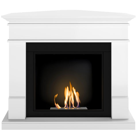 Semineu HOMBEE-Lisabona colt 110 x 85 x 95 cm ,culoare alb, cu flacara reala cu bioetanol