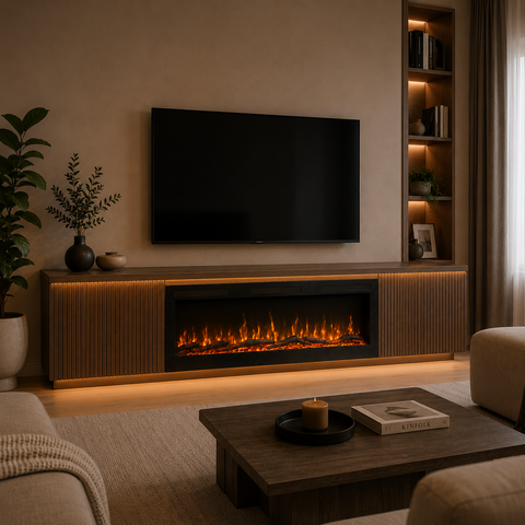 Semineu electric liniar 3D incorporabil AFLAMO Majestic 107 PRO, sunet incorporat, Smart APP + telecomanda