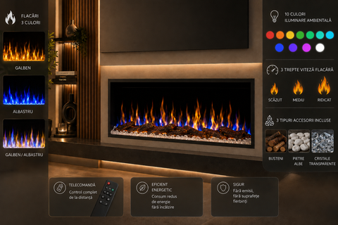 Semineu electric liniar 3D incorporabil AFLAMO Pride S092 Negru cu sunet