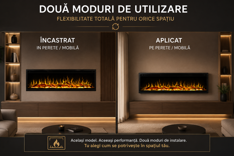 Semineu electric liniar 3D incorporabil AFLAMO Royal 180 PRO, sunet incorporat, Smart APP + telecomanda