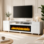 Comoda TV AFLAMO Venetia alb 218x75X30, cu semineu electric  Regal 126, sunet incorporat si aplicatie mobila,flacara 3D si teme de culoare