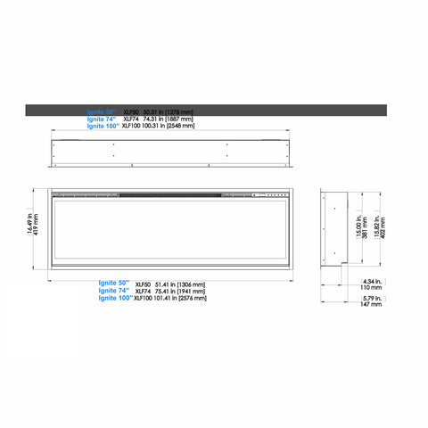 Semineu electric liniar 3D incorporabil DIMPLEX Ignite XL 50  Optiflame MultiFire XD Negru cu sunet