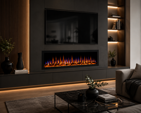 Semineu electric liniar 3D incorporabil AFLAMO Diamond 165 Negru cu sunet