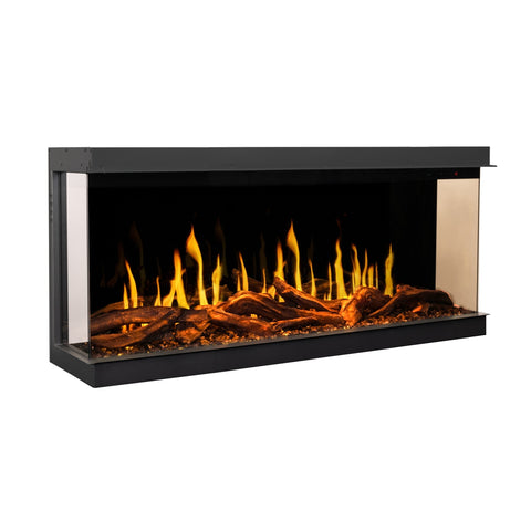 Semineu incorporabil AFLAMO Gold 132 cm , aplicatie, sunet incorporat, flacara 3D premium cu teme de culoare, busteni si cristale decorative