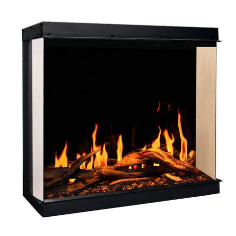 Semineu incorporabil AFLAMO Gold 74 cm , aplicatie, sunet incorporat, flacara 3D premium cu teme de culoare, busteni si cristale decorative