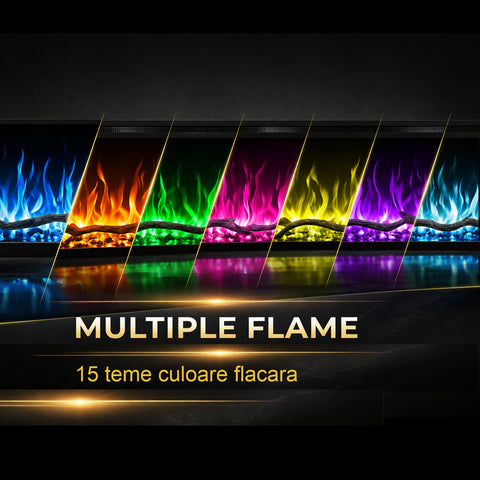 Comoda Altea vanilie 190x75X30, cu semineu electric Aflamo Regal 106, sunet incorporat si aplicatie mobila,flacara 3D si teme de culoare