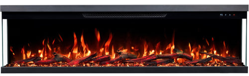 Semineu electric liniar 3D incorporabil AFLAMO Unity 107 cm , aplicatie, sunet incorporat, flacara 3D cu teme de culoare, busteni si cristale decorative, 1500 W