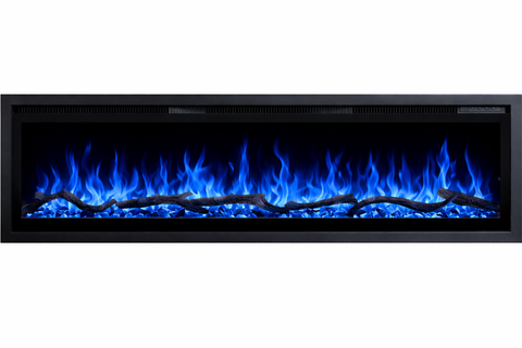 Comoda Venetia alb 218x75X30, cu semineu electric Aflamo Regal 126, sunet incorporat si aplicatie mobila,flacara 3D si teme de culoare