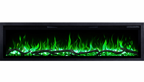 Comoda Venetia alb 218x75X30, cu semineu electric Aflamo Regal 126, sunet incorporat si aplicatie mobila,flacara 3D si teme de culoare