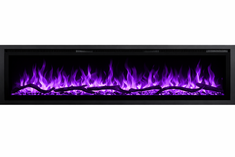 Comoda Venetia alb 218x75X30, cu semineu electric Aflamo Regal 126, sunet incorporat si aplicatie mobila,flacara 3D si teme de culoare