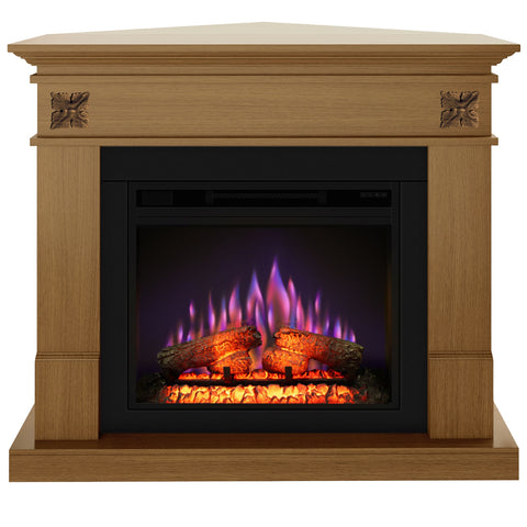 Semineu electric ECOFLAME PRO - Lisabona Flower colt stejar, flacara 3D de 23 inci cu teme de culoare, incalzire infrared si sunet