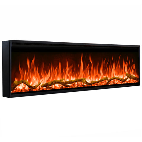 Semineu electric liniar 3D incorporabil AFLAMO Regal 126 cm , aplicatie, sunet incorporat, flacara 3D cu teme de culoare, busteni si cristale decorative, 1500 W