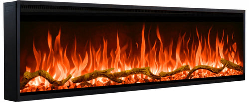 Semineu electric liniar 3D incorporabil AFLAMO Regal 182 cm , aplicatie, sunet incorporat, flacara 3D cu teme de culoare, busteni si cristale decorative, 1500 W