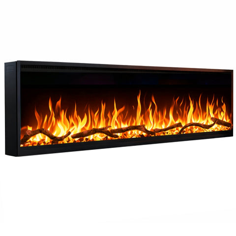 Semineu electric liniar 3D incorporabil AFLAMO Regal 152 cm , aplicatie, sunet incorporat, flacara 3D cu teme de culoare, busteni si cristale decorative, 1500 W