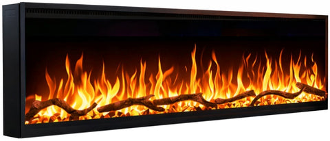 Semineu electric liniar 3D incorporabil AFLAMO Regal 126 cm , aplicatie, sunet incorporat, flacara 3D cu teme de culoare, busteni si cristale decorative, 1500 W