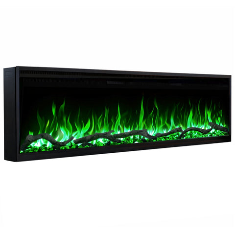 Semineu electric liniar 3D incorporabil AFLAMO Regal 152 cm , aplicatie, sunet incorporat, flacara 3D cu teme de culoare, busteni si cristale decorative, 1500 W
