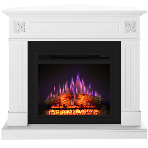 Semineu London colt 110.85.95 white + focar ECOFLAME 23", incalzire infrared, teme de culoare, flacara 3D si sunet