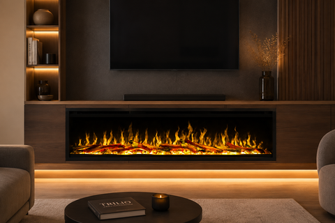 Semineu electric liniar 3D incorporabil AFLAMO Royal 100 PRO, sunet incorporat, Smart APP + telecomanda