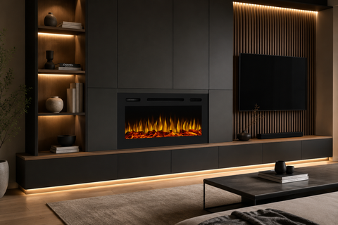 Semineu electric liniar 3D incorporabil AFLAMO Majestic 026 Negru cu sunet
