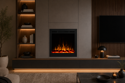 Semineu electric liniar 3D incorporabil AFLAMO Majestic 039 Negru cu sunet
