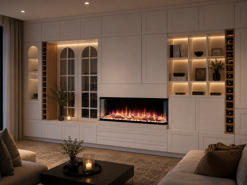 Semineu electric liniar 3D incorporabil AFLAMO Superb 33 Negru cu sunet