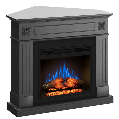 Semineu London colt 110.30.95 ash grey + focar ECOFLAME 23", incalzire infrared, teme de culoare, flacara 3D si sunet