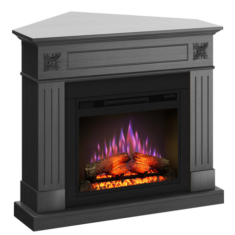 Semineu London colt 110.30.95 ash grey + focar ECOFLAME 23", incalzire infrared, teme de culoare, flacara 3D si sunet