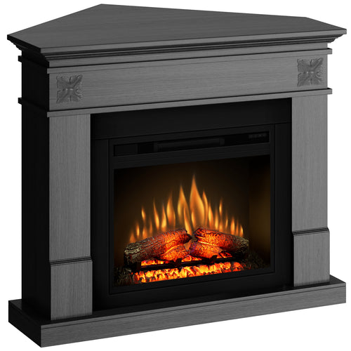 Semineu ECOFLAME PRO - Lisabona Flower colt ash grey, flacara 3D de 23 inci cu teme de culoare, incalzire infrared si sunet
