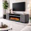 Comoda TV AFLAMO Altea ash grey 190x75X30, cu semineu electric  Regal 106, sunet incorporat si aplicatie mobila,flacara 3D si teme de culoare